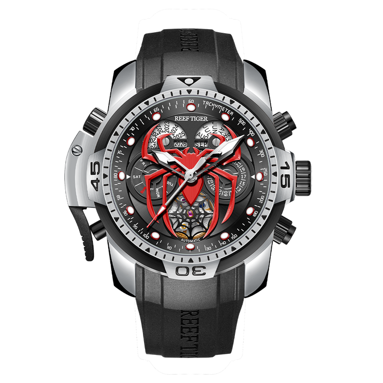 Reef Tiger Men's Aurora Spider Automatic Chronograph Watch Silver/Red image 0