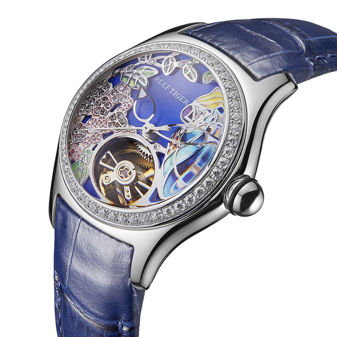 Reef Tiger Women's Aurora Parrots Automatic Skeleton Crystal Watch image 2