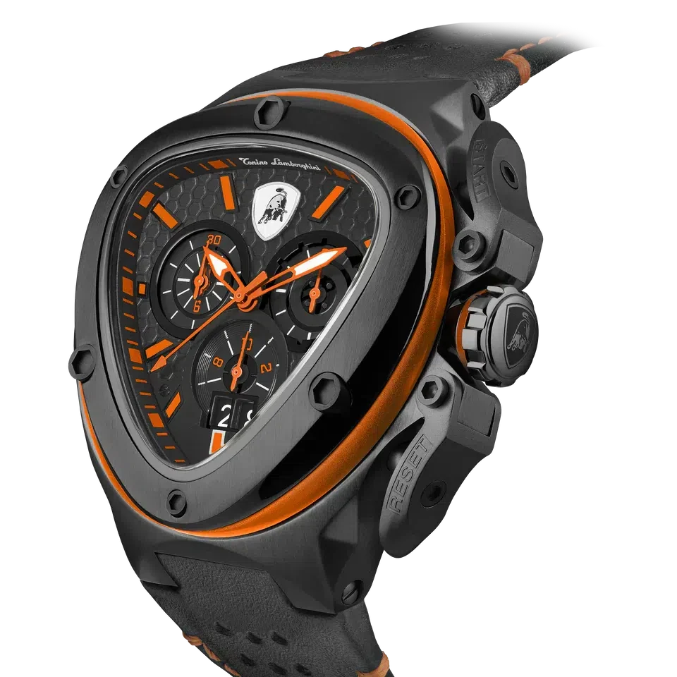 TONINO LAMBORGHINI Spyder X Leather Watch Black / Orange