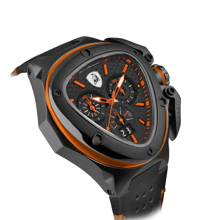 TONINO LAMBORGHINI Spyder X Leather Watch Black / Orange