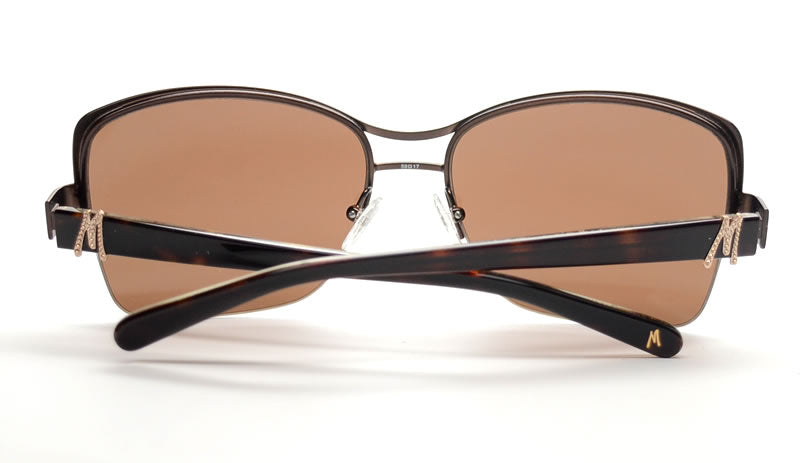 GUESS by Marciano Women's Square Half-Rim Aviator Bling Sunglasses Bronze