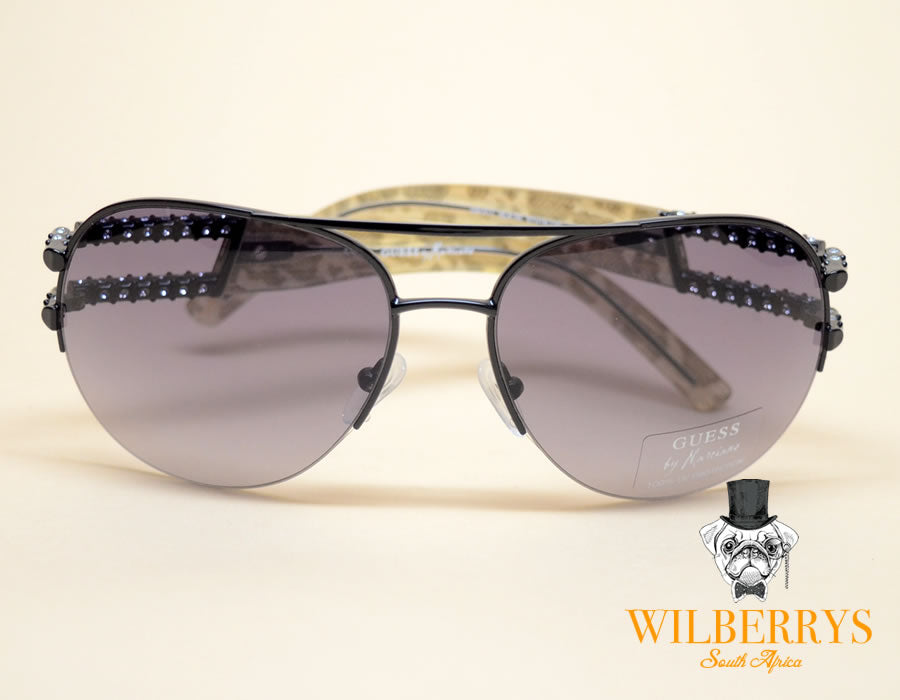 GUESS by MARCIANO Women's Leopard Aviator Diamante Sunglasses