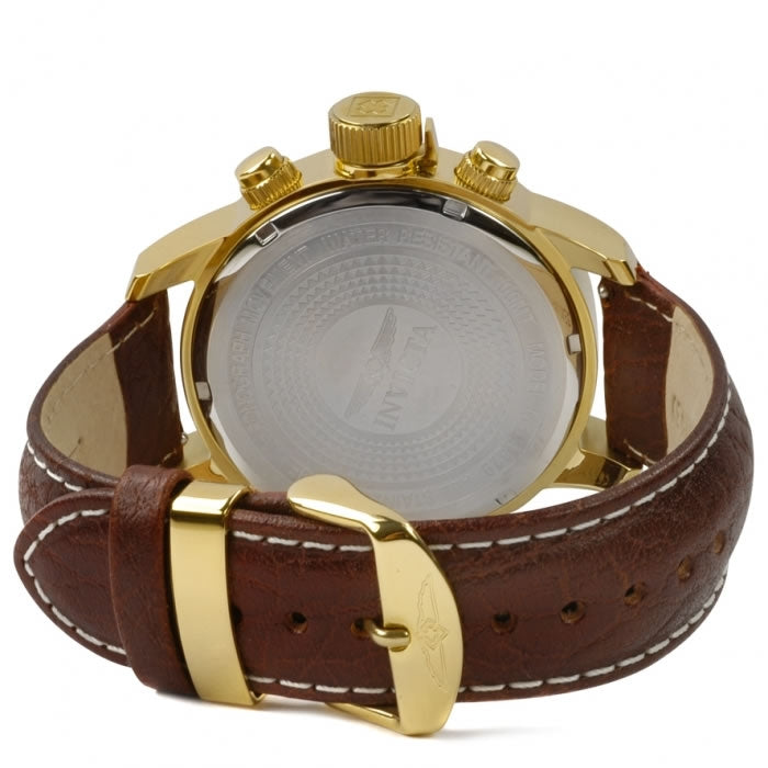INVICTA Men's Russian Aviator Lefty 46mm Leather 23k Gold Plated Watch