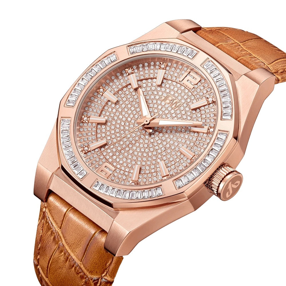 JBW Men's Apollo 0.10 ctw Diamond Rose Gold/Brown Watch Watch
