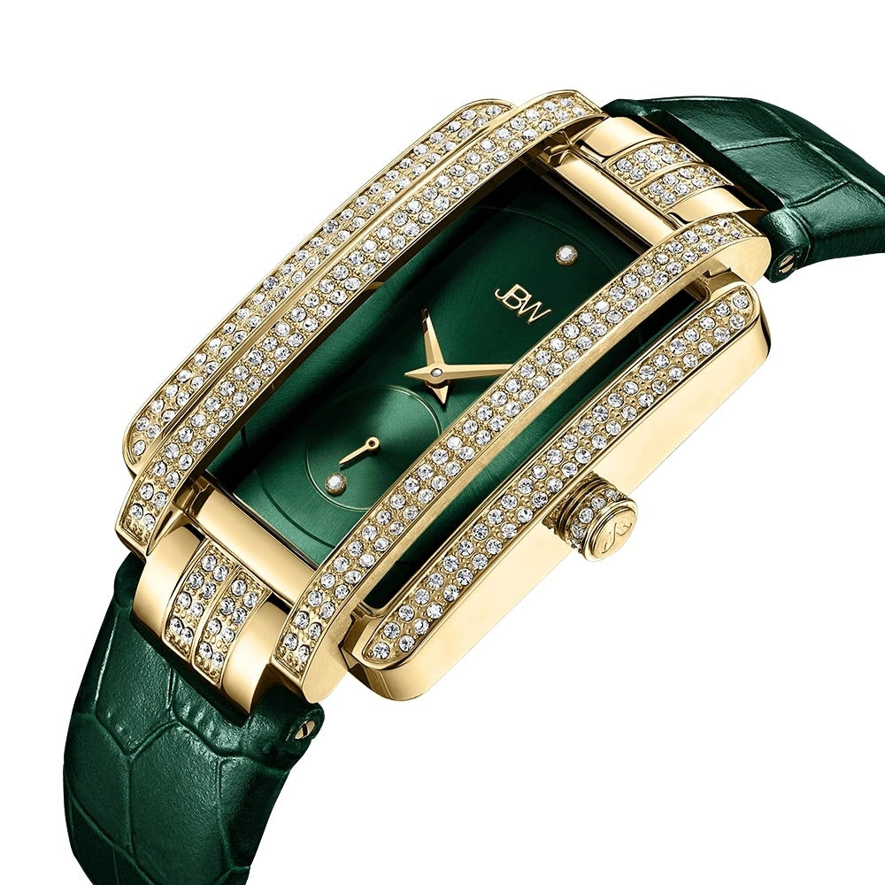 JBW Women's Mink .12 ctw Diamond 18K Gold-Plated Emerald Watch