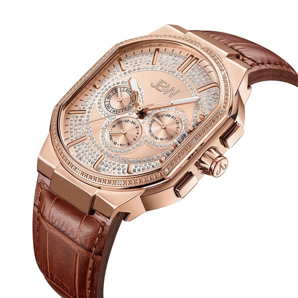 JBW Orion 12 Diamonds Rose Gold/Tan Watch