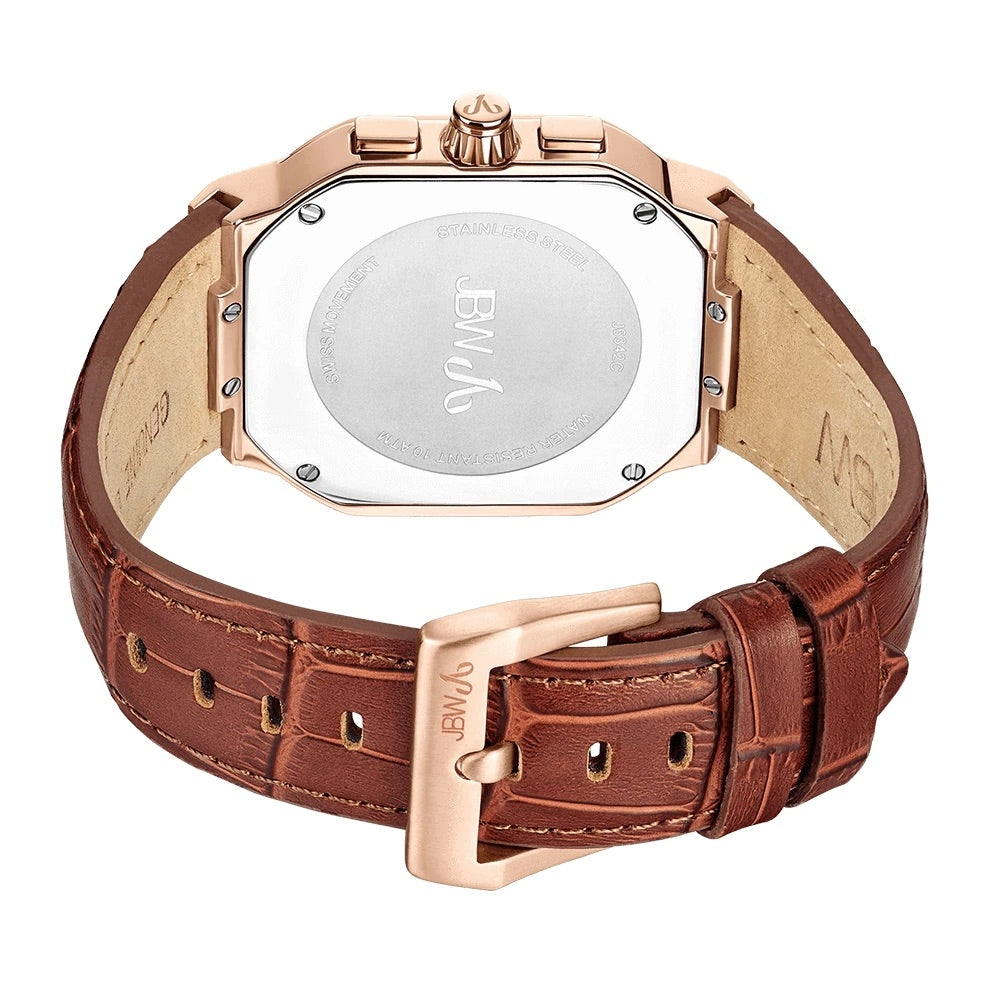 JBW Orion 12 Diamonds Rose Gold/Tan Watch