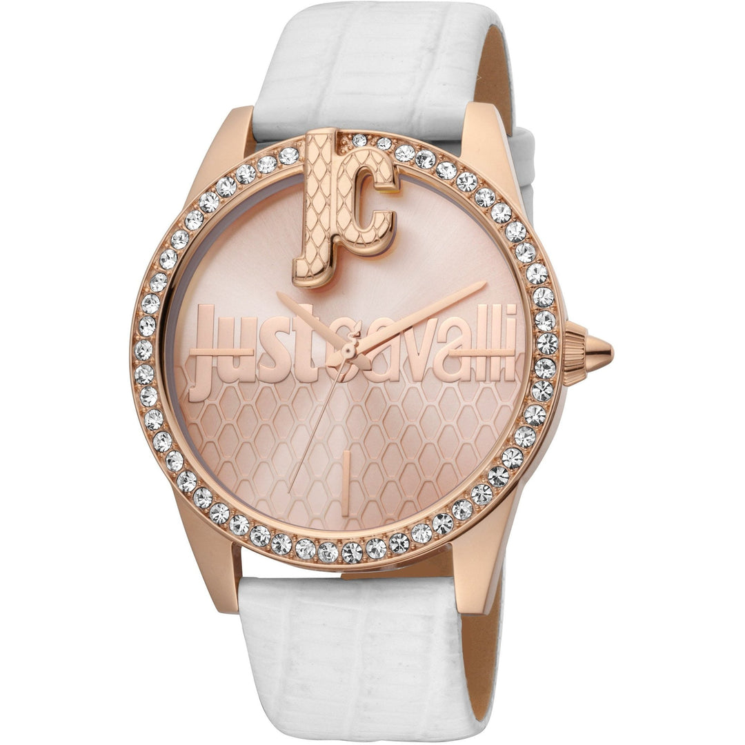 JUST CAVALLI Bold JC 40mm Leather Rose Gold/White Zirconia Watch