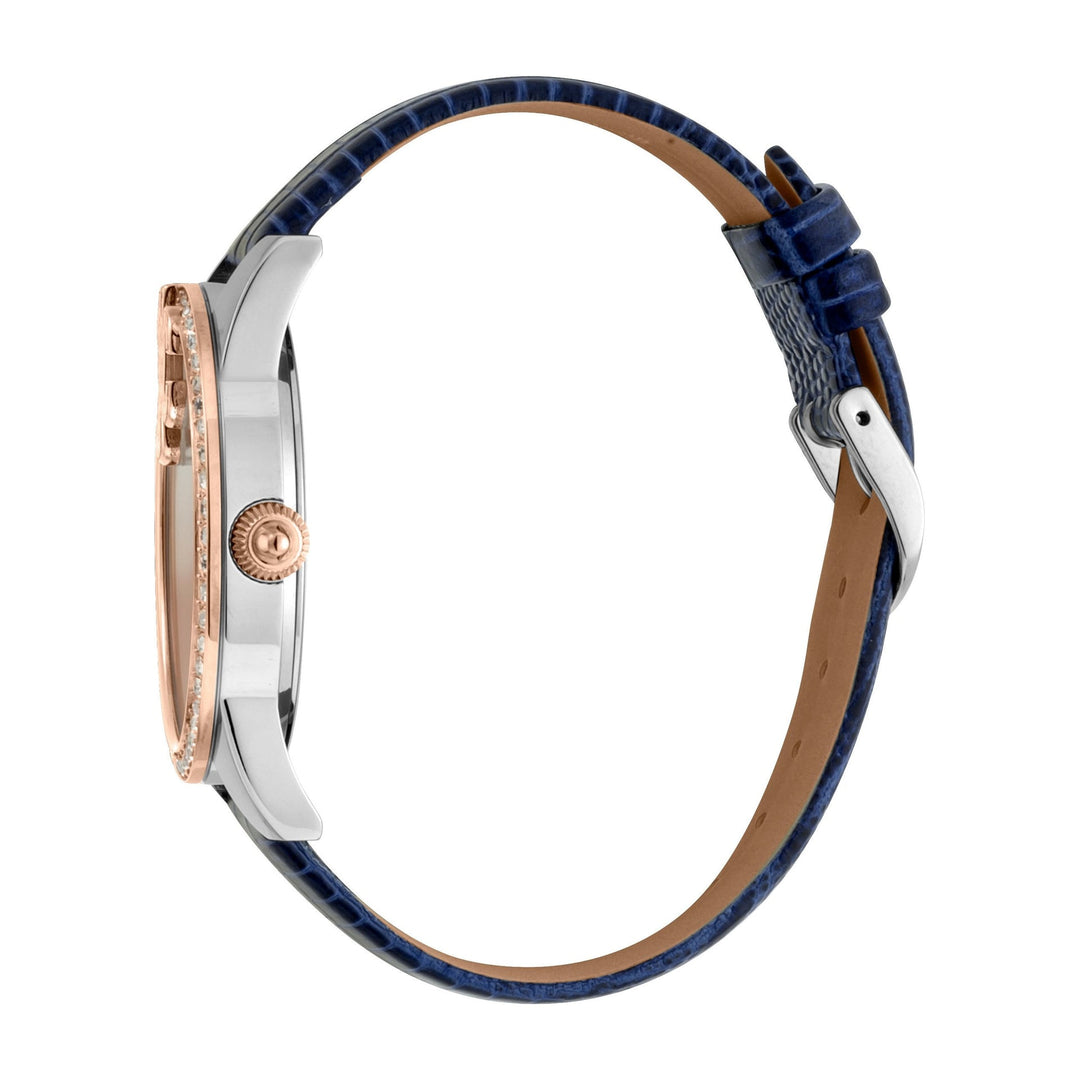JUST CAVALLI Bold JC 40mm Leather Rose Gold/Navy Zirconia Watch
