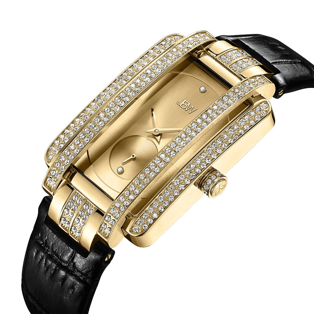 JBW Women's Mink .12 ctw Diamond 18K Gold-Plated Black Watch