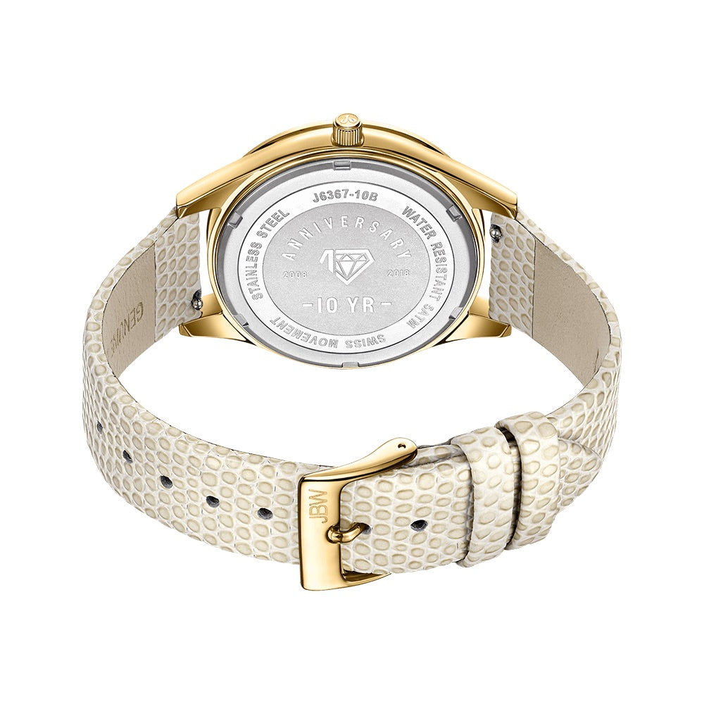 JBW Mondrian 10 YR Anniversary 18k Gold Plated Light Beige 12 Diamonds Watch