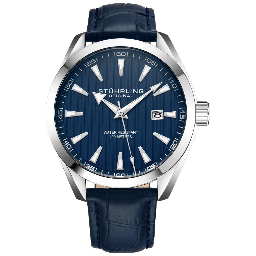 STUHRLING ORIGINAL Forte 42mm Classic Leather Navy Blue Watch