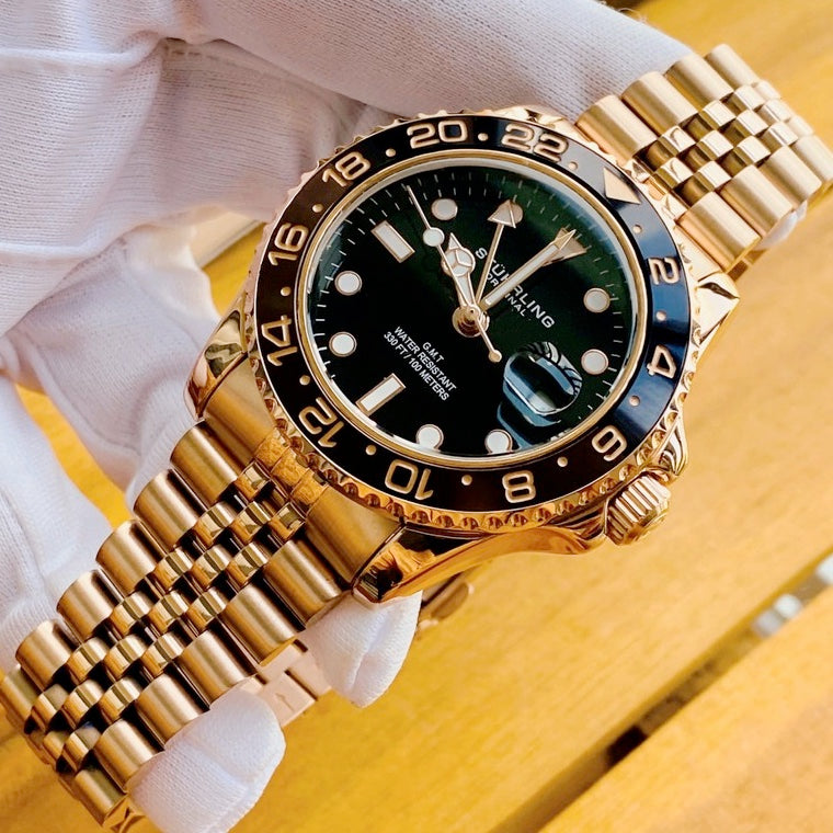 STUHRLING ORIGINAL Meridian GMT Diver 44mm 100m Rose Gold Jubilee Watch