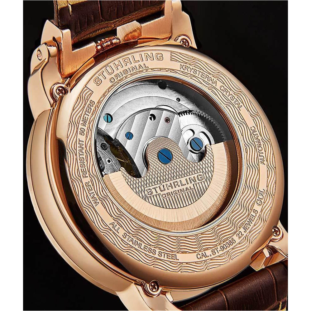 STUHRLING ORIGINAL Menai Automatic 47mm Skeleton Rose Gold Watch