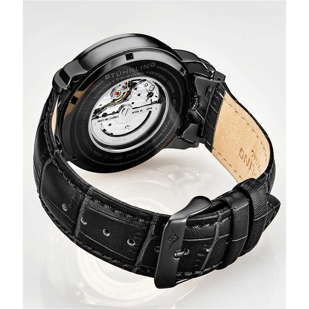 STUHRLING ORIGINAL Savoy Regulator Automatic 44mm Skeleton Black Ion Watch