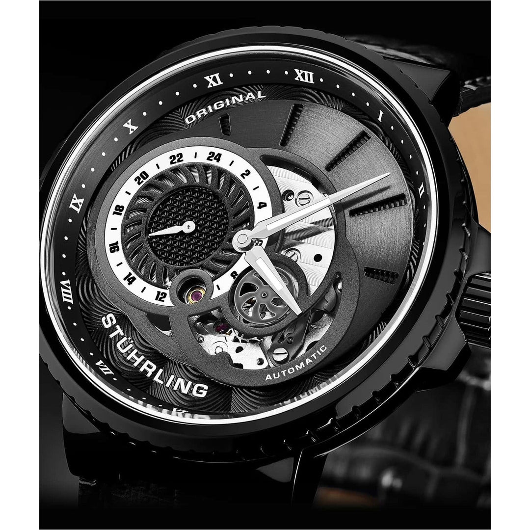 STUHRLING ORIGINAL Jet Engine Automatic 45mm Skeleton Ion Black Watch