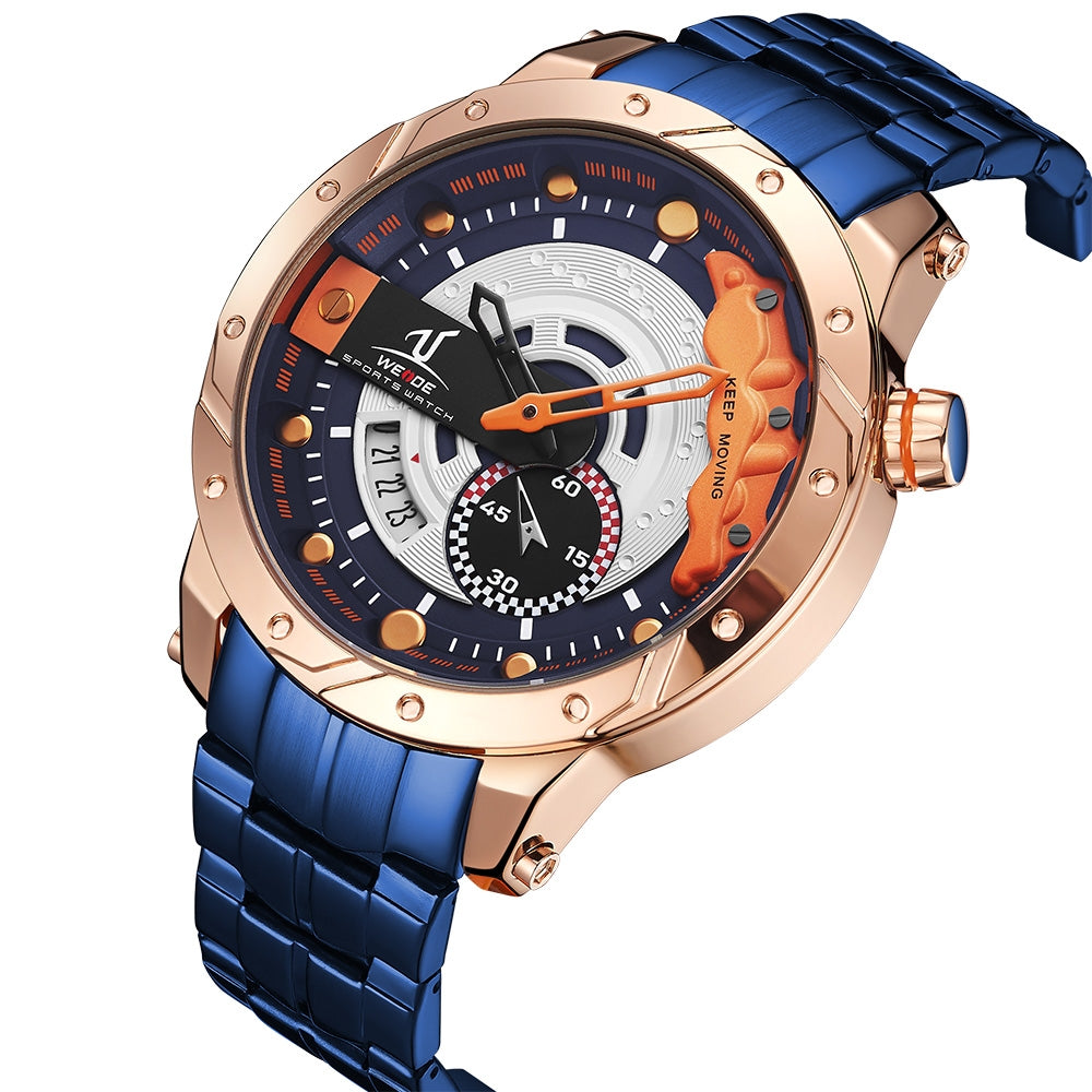 WEIDE Brake Steel Ionic Blue Fireball Watch