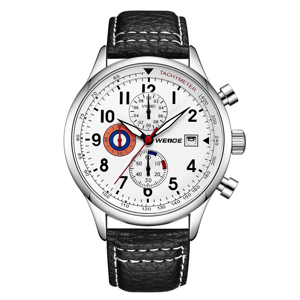 WEIDE Bullet Leather White/Black Watch