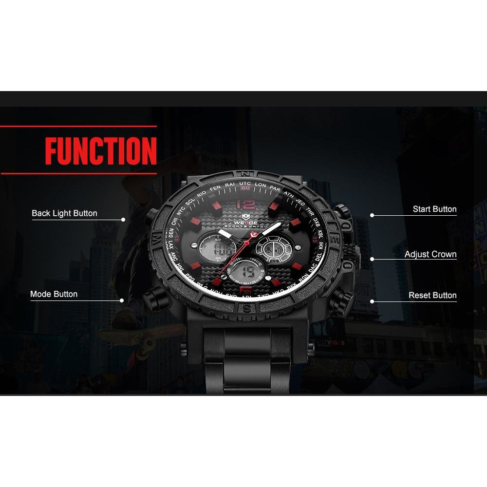 WEIDE Dual Time World City Black/Red Watch
