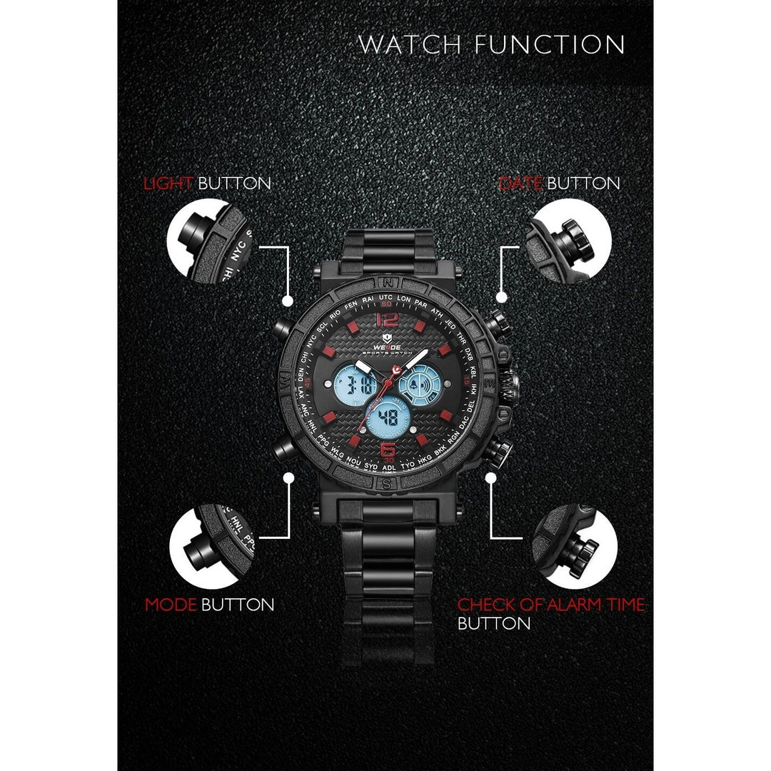 WEIDE Dual Time World City Steel Black/Yellow Watch