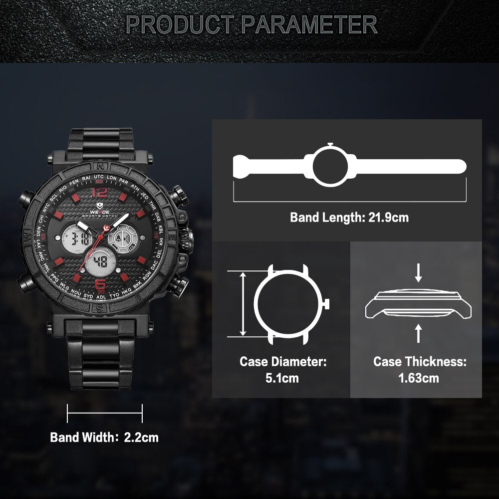 WEIDE Dual Time World City Black/Red Watch