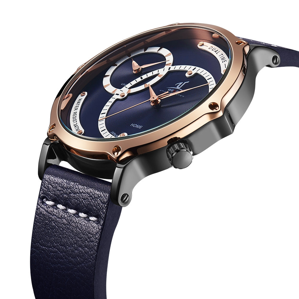 WEIDE Archer Dual Time 46mm Rose Gold/Blue Watch