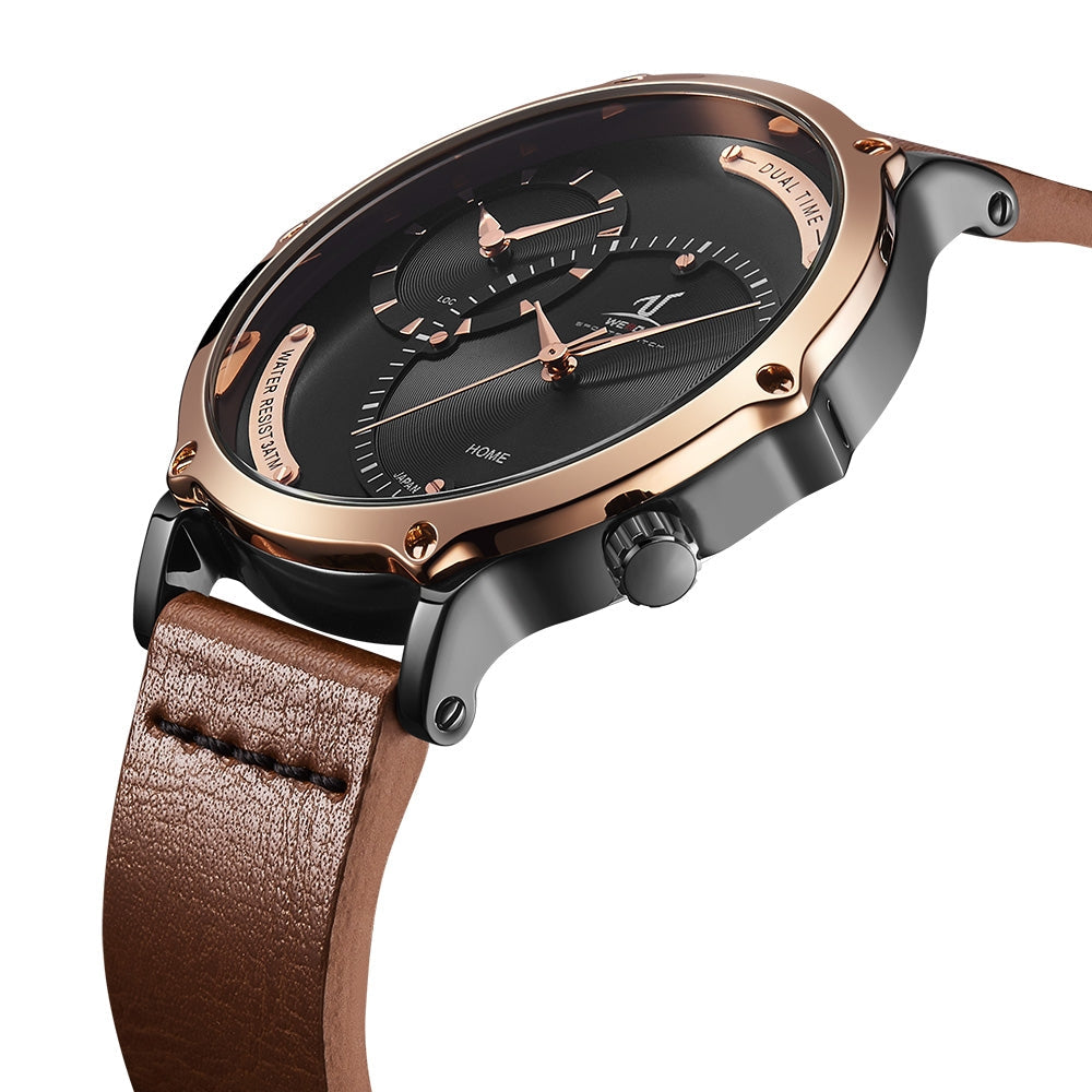 WEIDE Archer Dual Time 46mm Rose Gold/Brown Watch