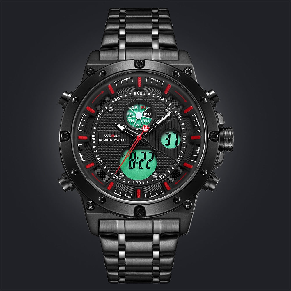 WEIDE Goblin Ion Steel Red Trim Watch