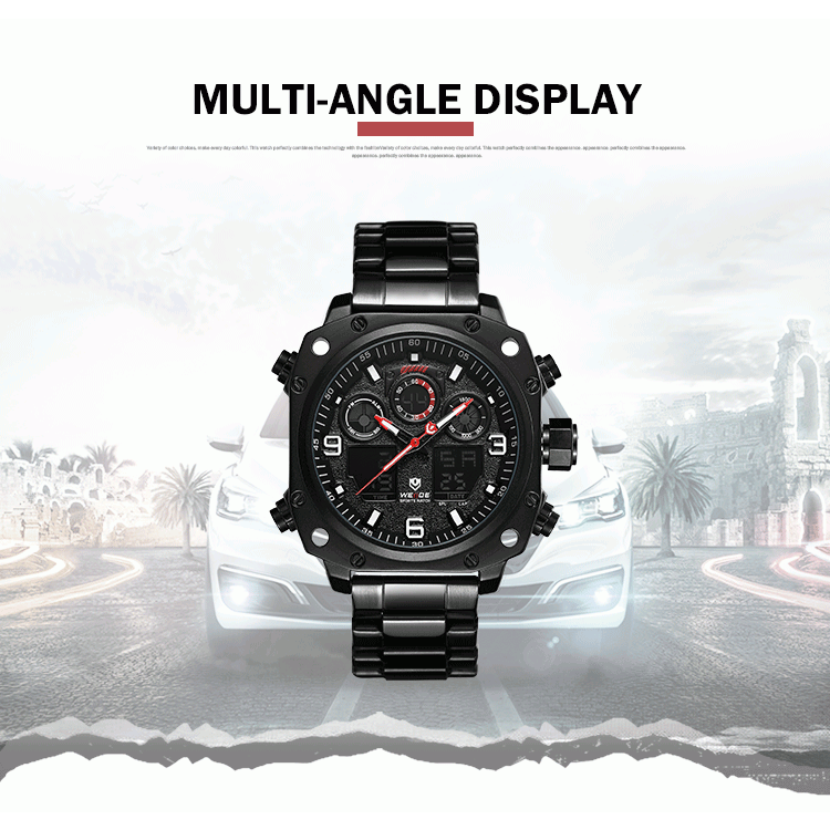 WEIDE Delta Ion Steel Black/Red Watch