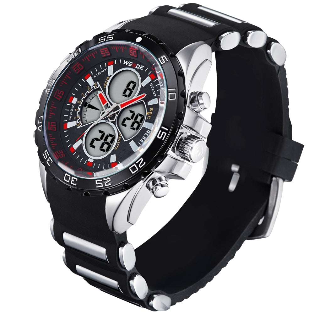 WEIDE Electro Dual Time Steel Infused Black/Red Watch