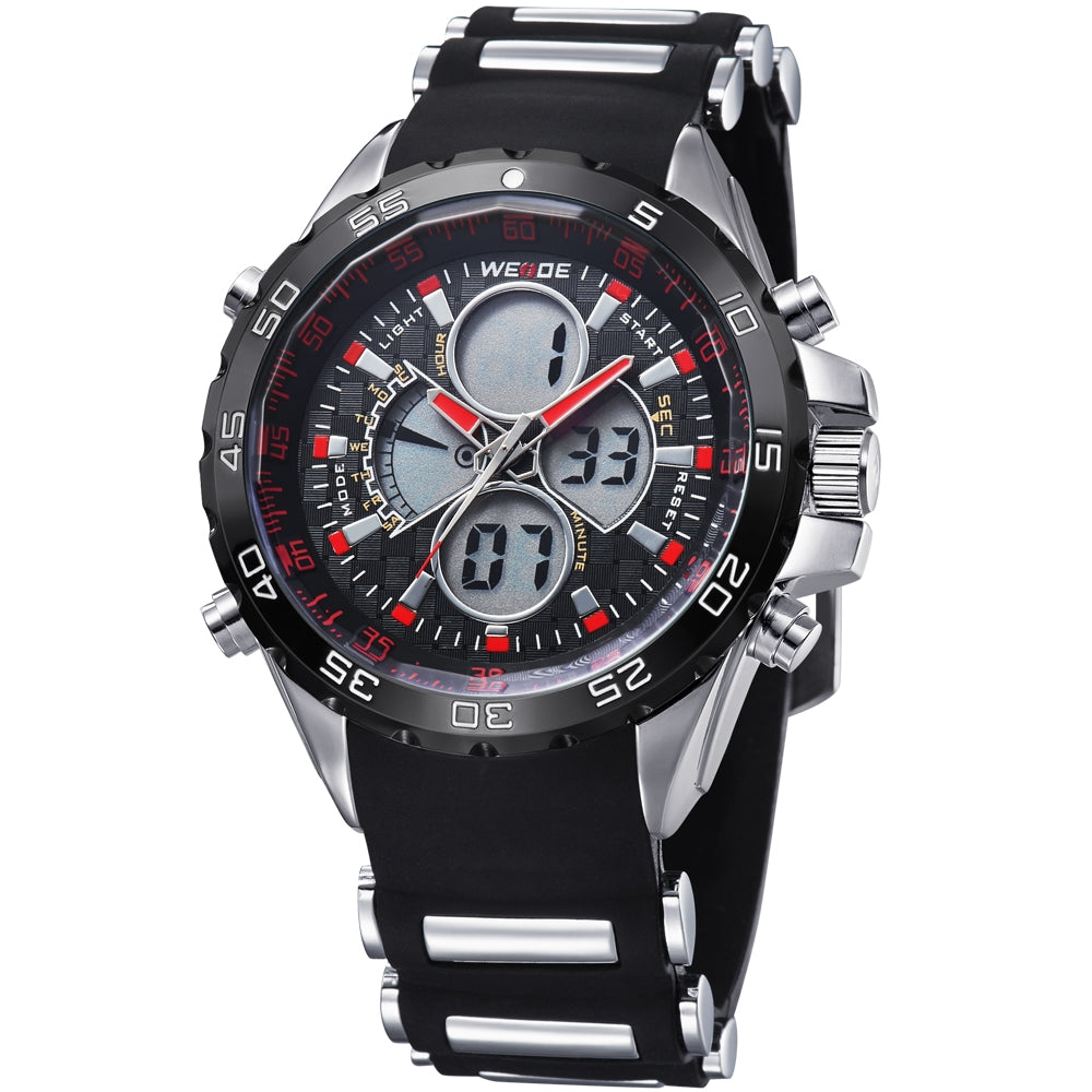 WEIDE Electro Dual Time Steel Infused Black/Red Watch