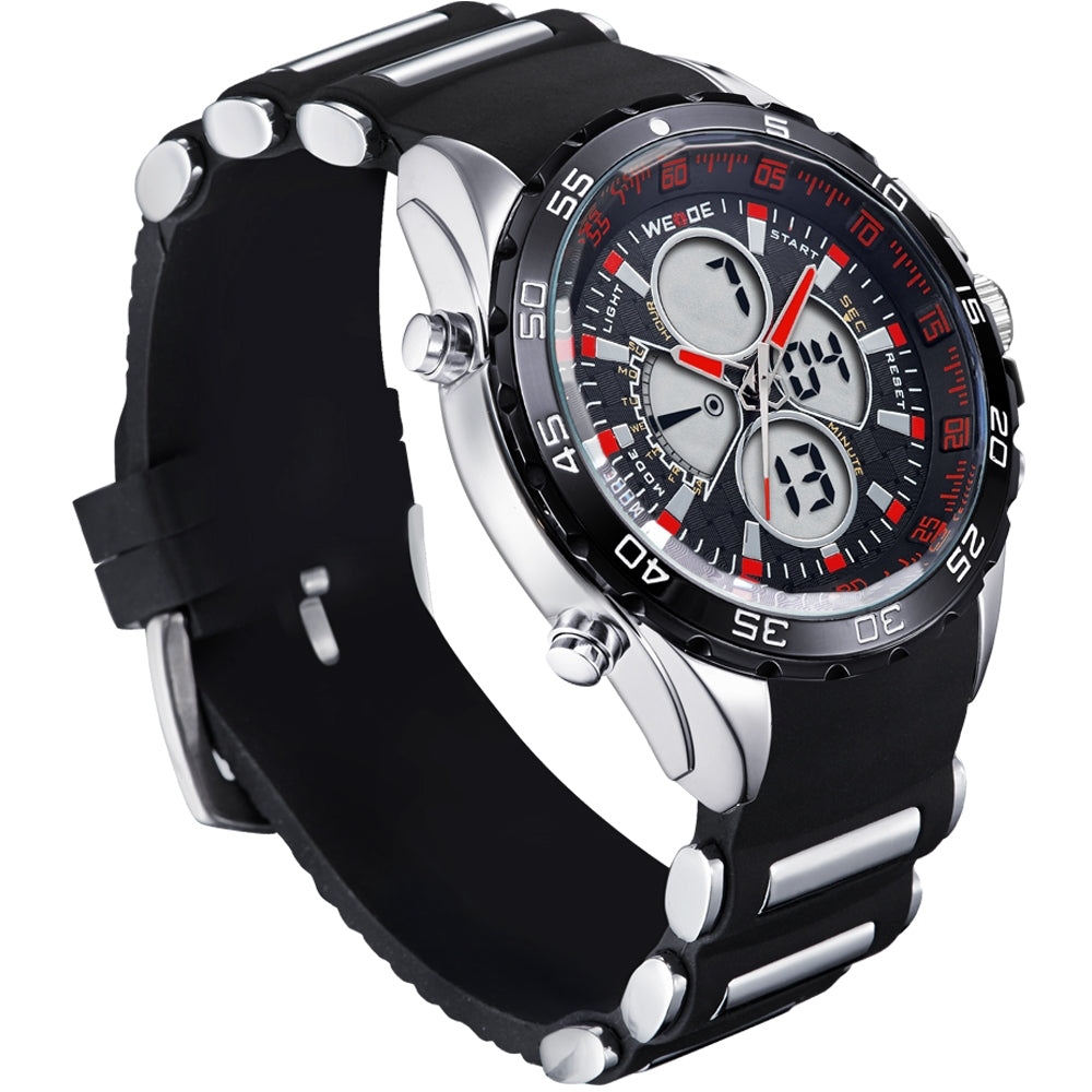 WEIDE Electro Dual Time Steel Infused Black/Red Watch