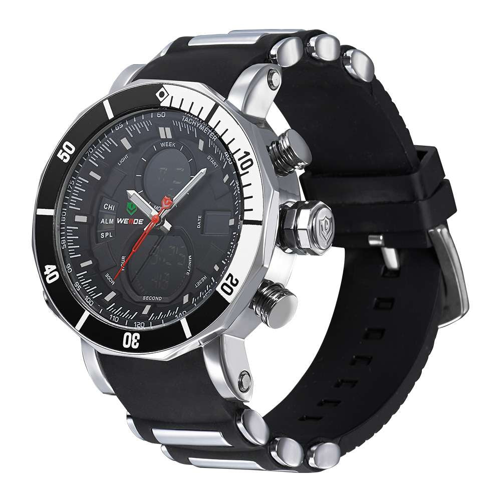 WEIDE Hammerhead Silicone Infused Steel Black Watch