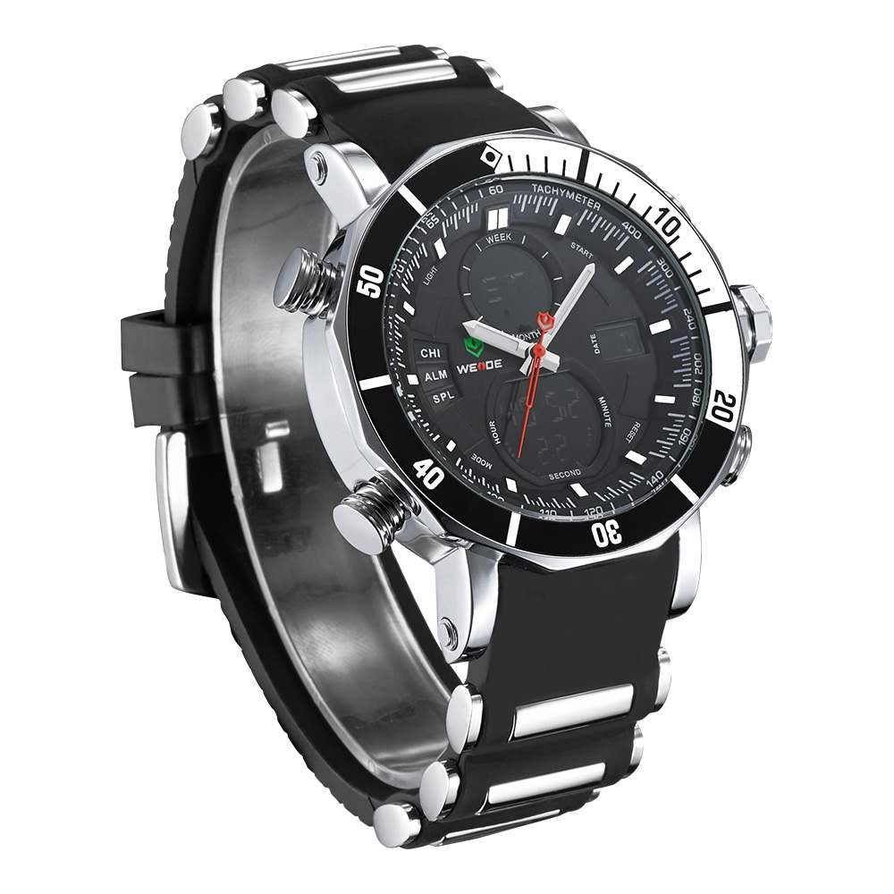WEIDE Hammerhead Silicone Infused Steel Black Watch