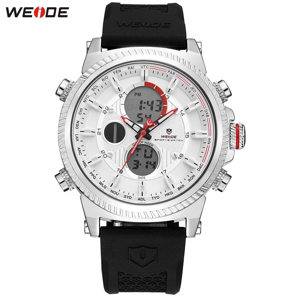 WEIDE Dual Time World City Silicone White Watch