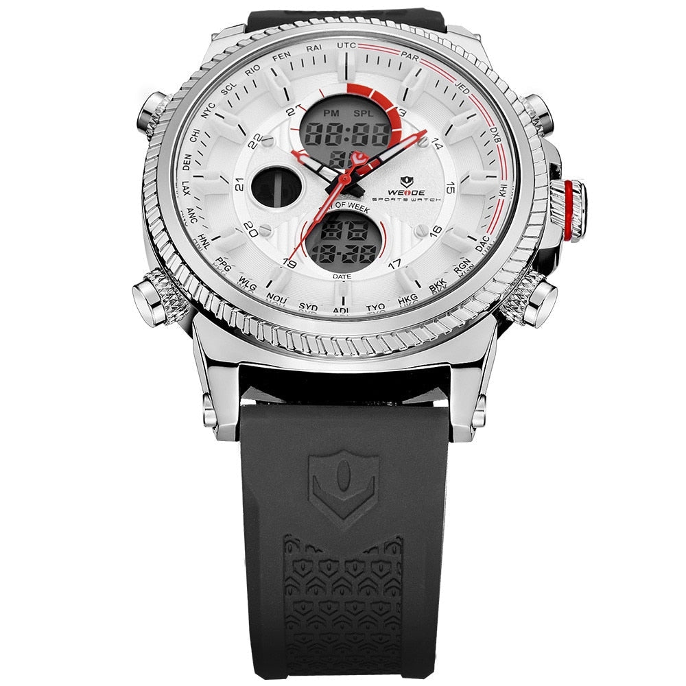 WEIDE Dual Time World City Silicone White Watch