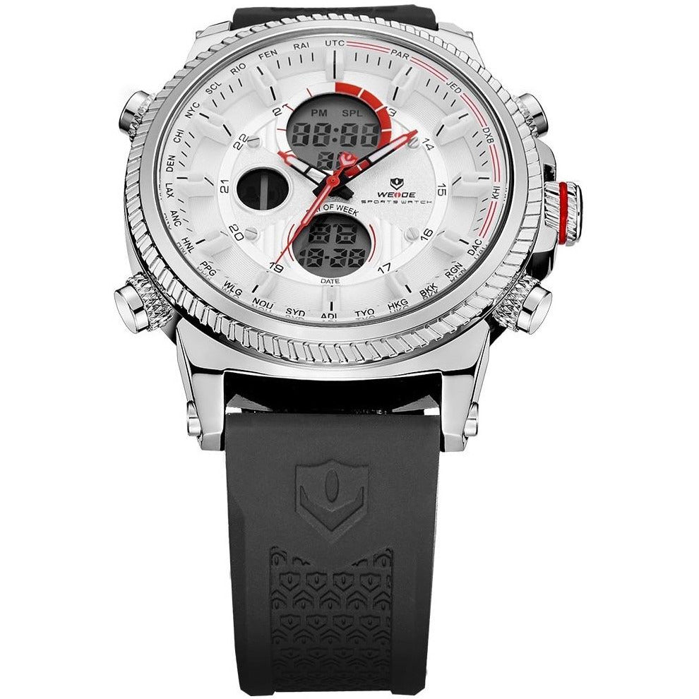 WEIDE Dual Time World City Silicone White Watch