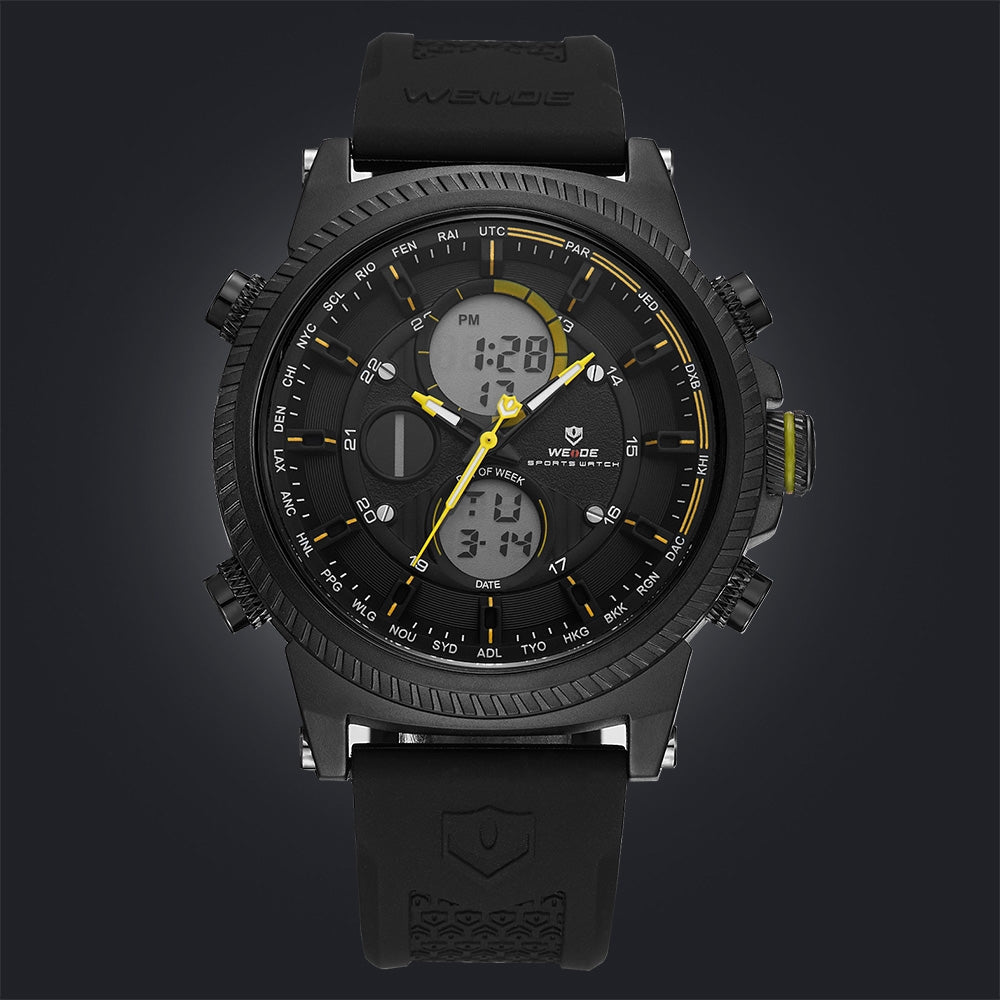 WEIDE Dual Time World City Silicone Black/Yellow Watch