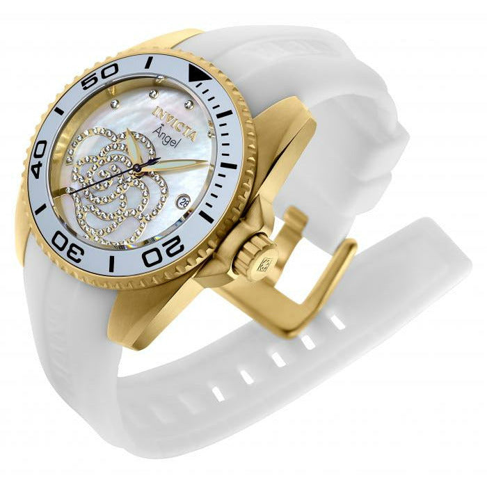 INVICTA Angel Crystal Rose White/Gold Silicone 38mm Zirconia Watch