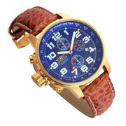 INVICTA Men's Russian Aviator Lefty 46mm Leather/Gold Blue 23k Plated Watch