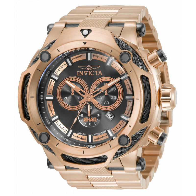 INVICTA Men s SHAQ Chronograph 60mm Steel Rose Gold Black Watch TIME MACHINES