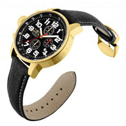 INVICTA Men's Russian Aviator Lefty 46mm Leather/Gold Black 23k Plated Watch