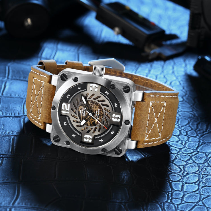 INFANTRY REVOLUTION AVIATEUR FALCON SKELETON SILVER/BROWN Watch