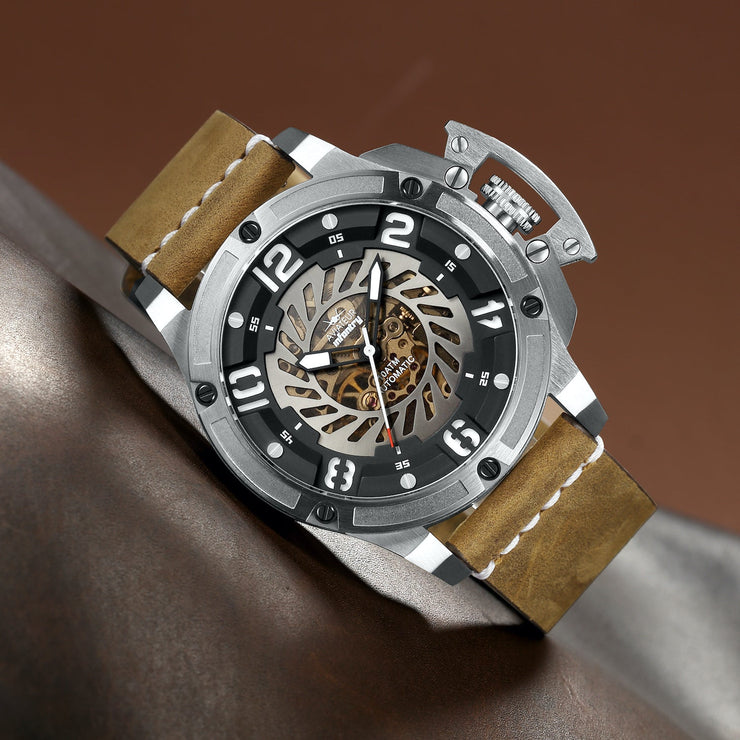 INFANTRY REVOLUTION AVIATEUR THUNDERBIRD SKELETON SILVER/BROWN Watch