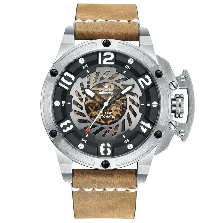 INFANTRY REVOLUTION AVIATEUR THUNDERBIRD SKELETON SILVER/BROWN Watch