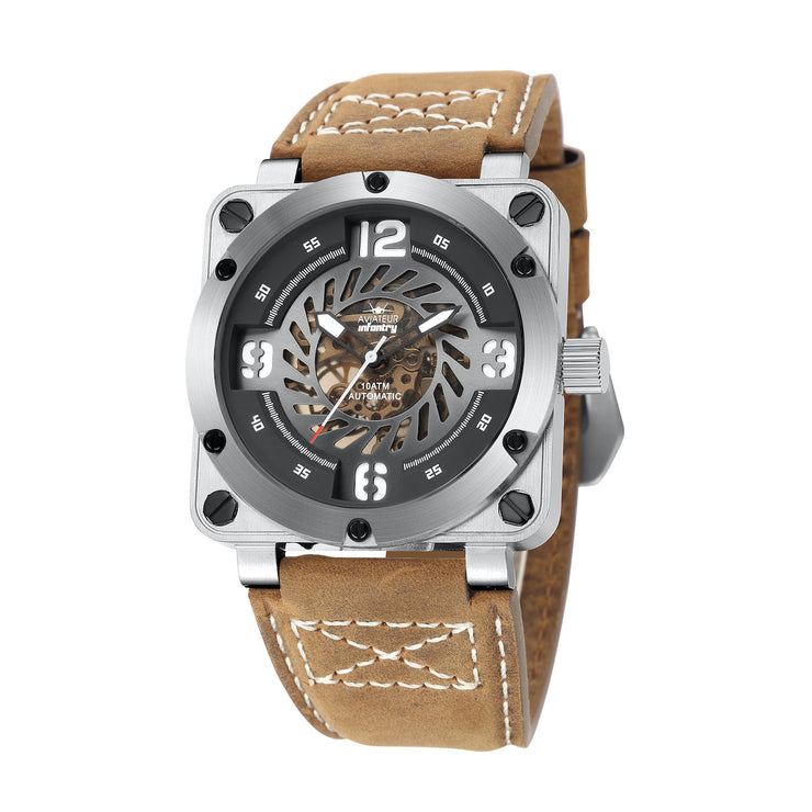 INFANTRY REVOLUTION AVIATEUR FALCON SKELETON SILVER/BROWN Watch