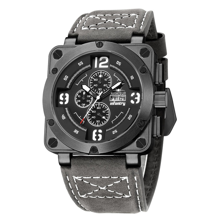 INFANTRY REVOLUTION AVIATEUR FALCON Charcoal + FREE Silicone Strap Watch
