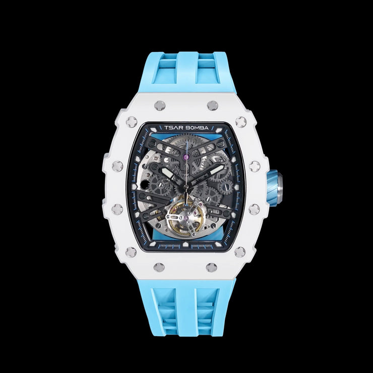 TSAR BOMBA Ceramic Automatic Waterproof Watch TB8208C / White / Baby Blue